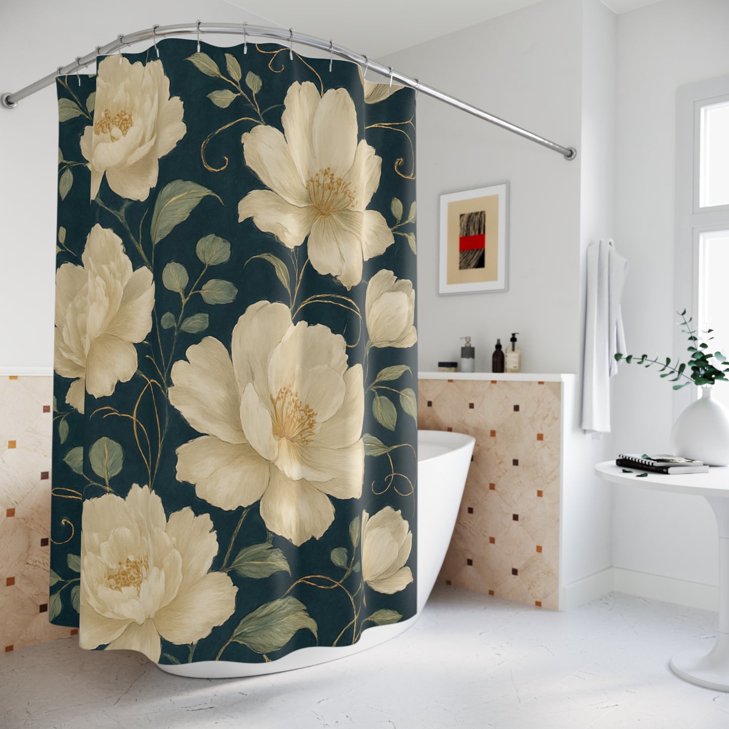 Elegant Floral Shower Curtains for a Luxurious Bathroom, Botanical Decor, Home Spa, Gift for Her, Relaxing Vibes