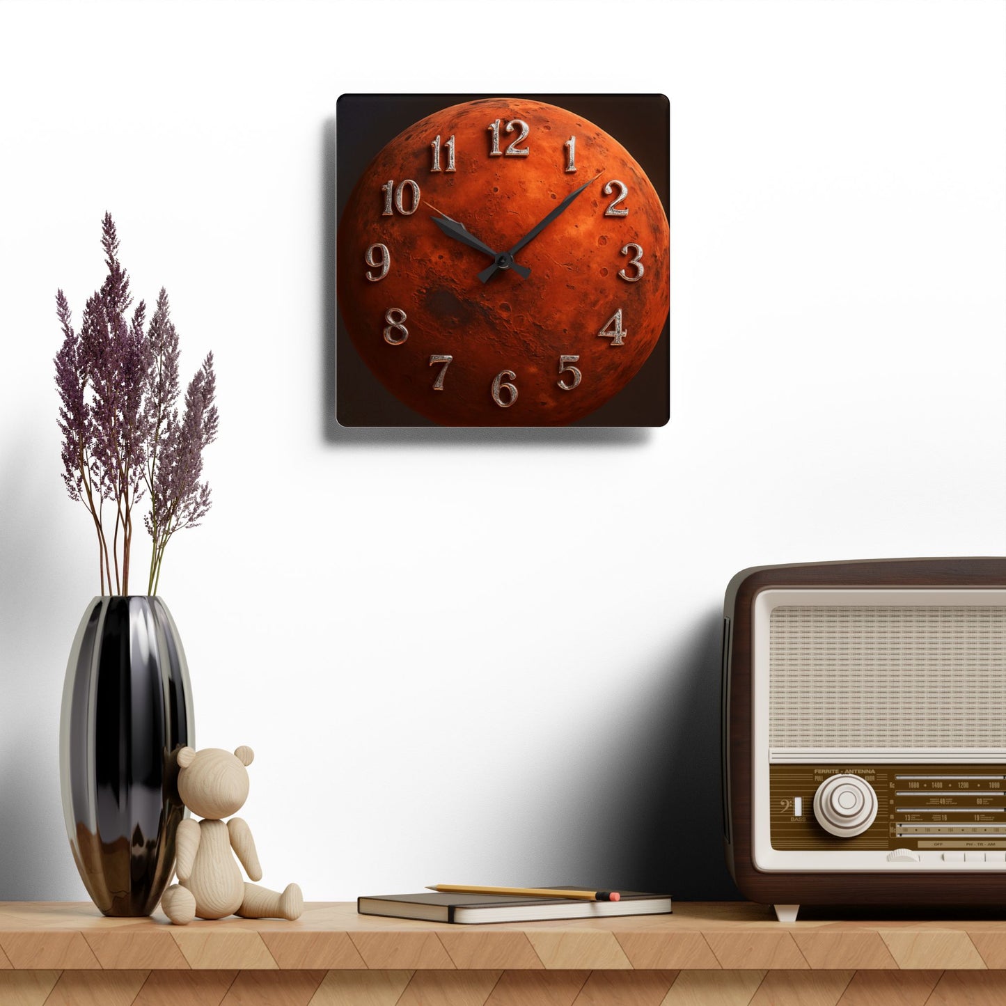 Mars Themed Acrylic Wall Clock, Unique Home Decor, Space Lover Gift, Modern Wall Art, Astronomy Accessory