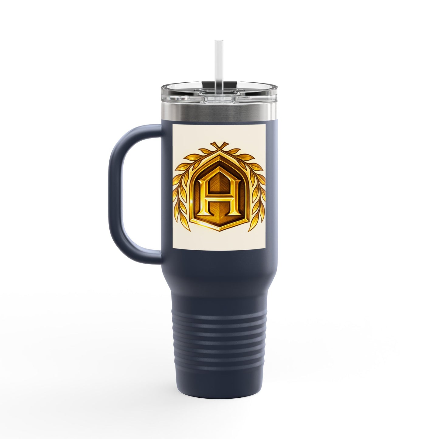 Insulated Travel Mug, 40oz - Golden Emblem Design, Ideal for Gamers, Personalized Gift for Holidays, Work and Adventure