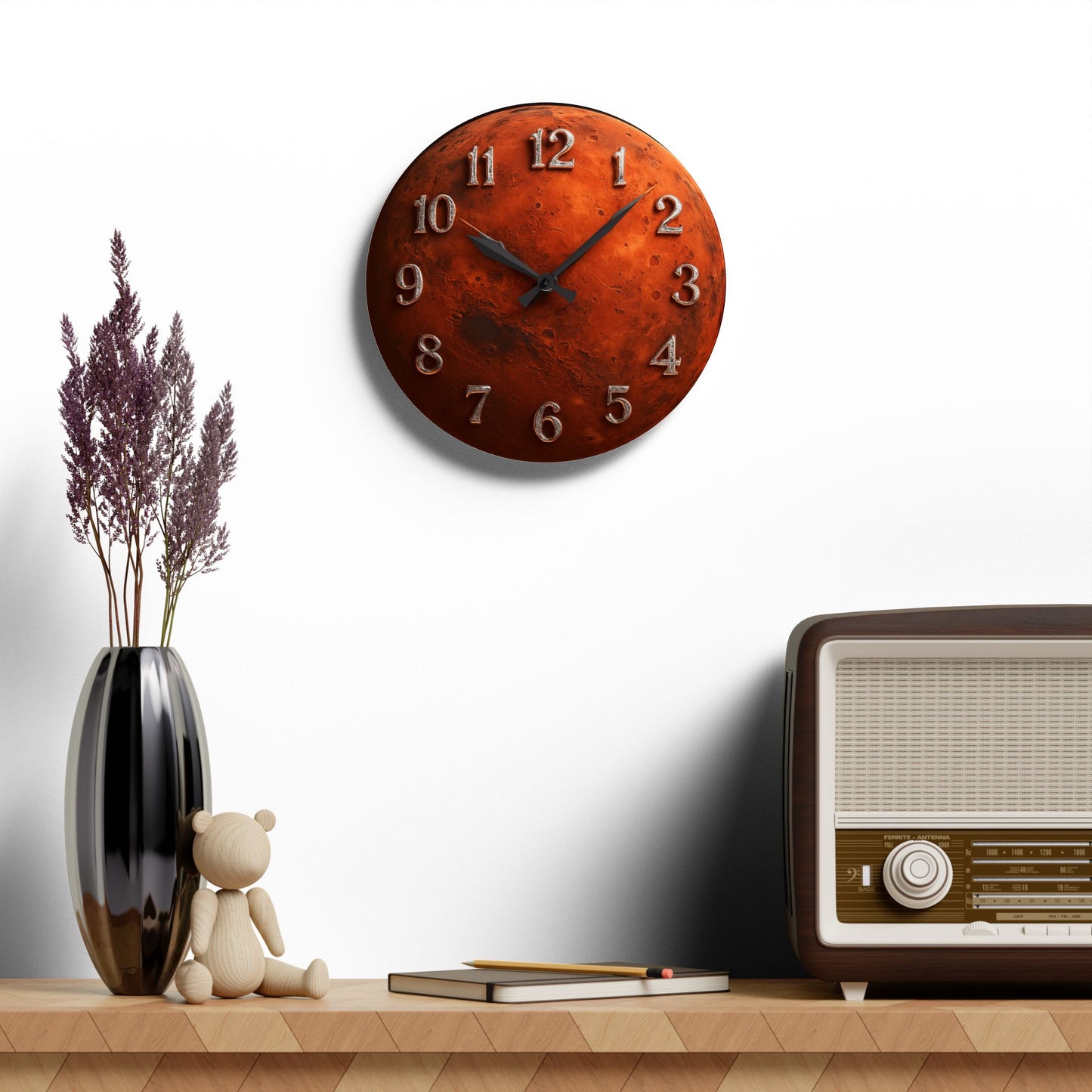 Mars Themed Acrylic Wall Clock, Unique Home Decor, Space Lover Gift, Modern Wall Art, Astronomy Accessory