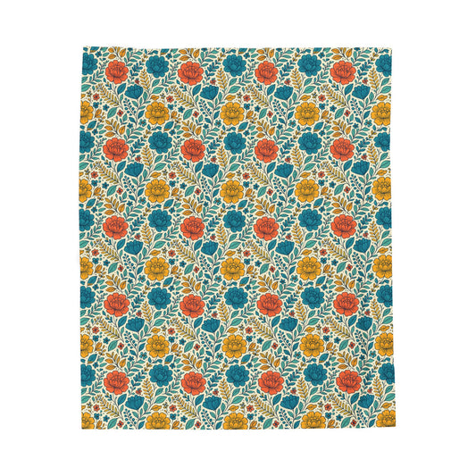 Cozy Floral Velveteen Plush Blanket, Soft Throw Blanket, Gift for Home Decor, Boho Blanket, Floral Pattern Blanket, Couch Decor