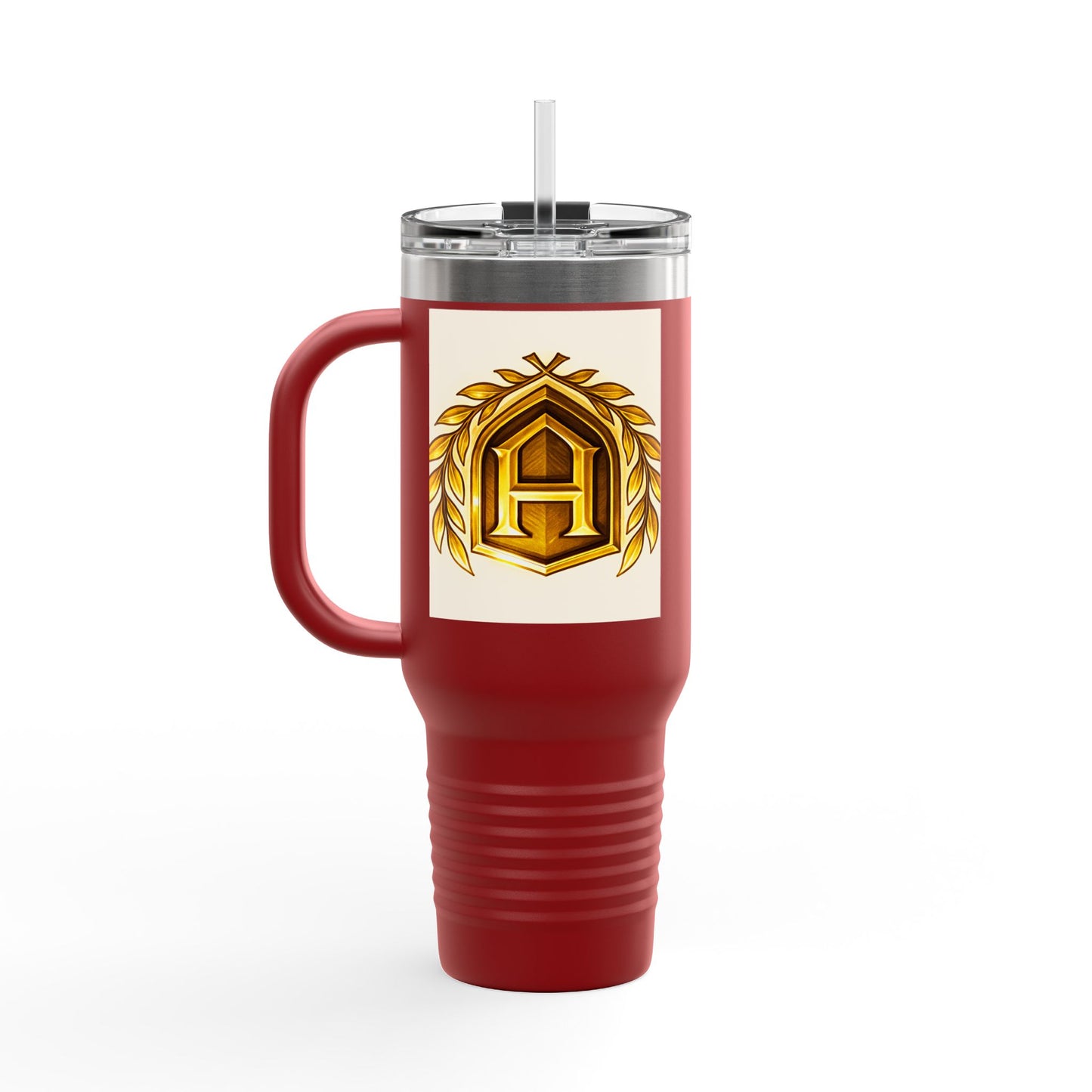 Insulated Travel Mug, 40oz - Golden Emblem Design, Ideal for Gamers, Personalized Gift for Holidays, Work and Adventure