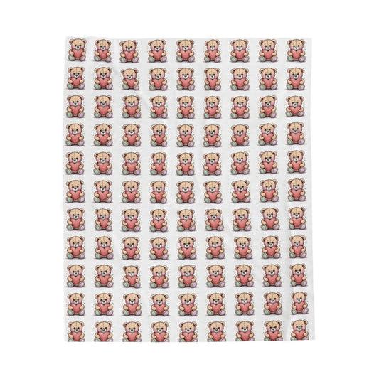 Plush Baby Bear Pattern Velveteen Blanket — Soft Nursery Throw for Babies & Toddlers