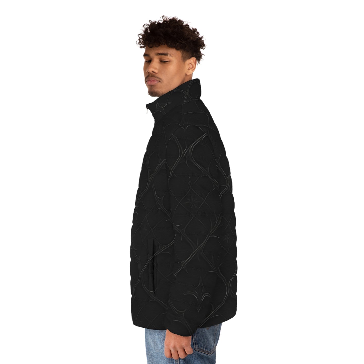 Men's Puffer Jacket - Stylish All-Over Print for Winter Adventures