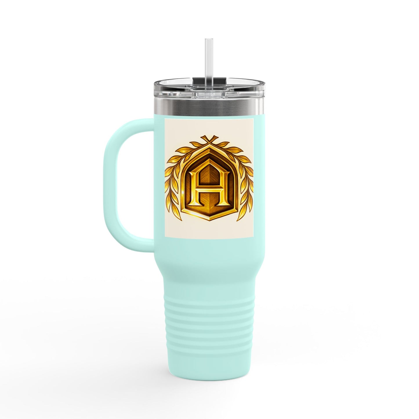 Insulated Travel Mug, 40oz - Golden Emblem Design, Ideal for Gamers, Personalized Gift for Holidays, Work and Adventure