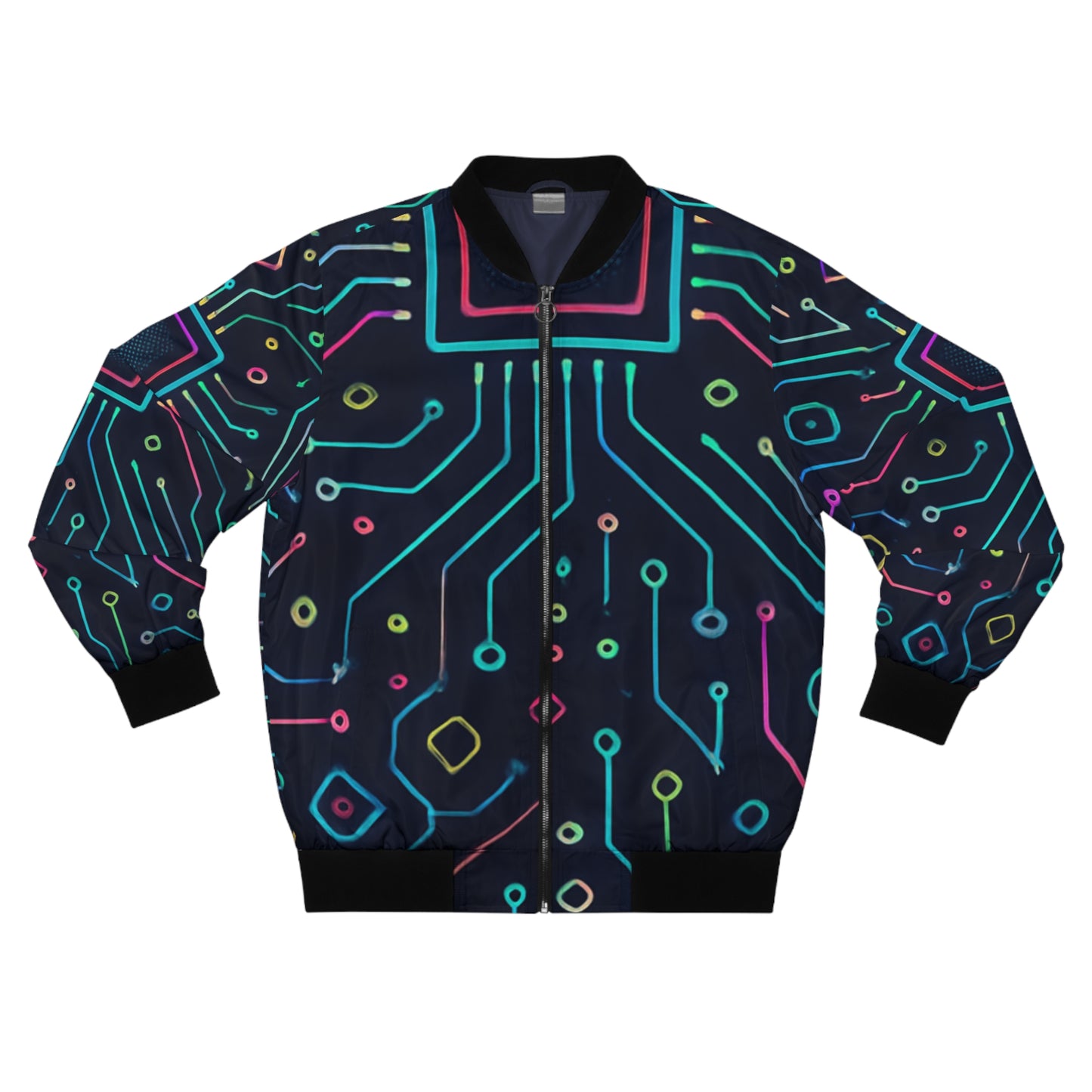 Men's Bomber Jacket - Neon Circuit Design, Tech-Inspired Streetwear for Him