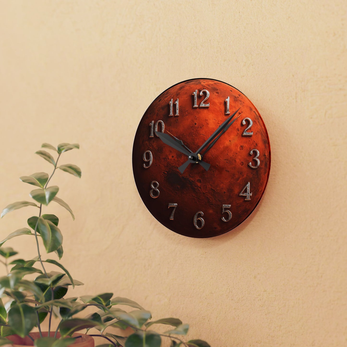Mars Themed Acrylic Wall Clock, Unique Home Decor, Space Lover Gift, Modern Wall Art, Astronomy Accessory