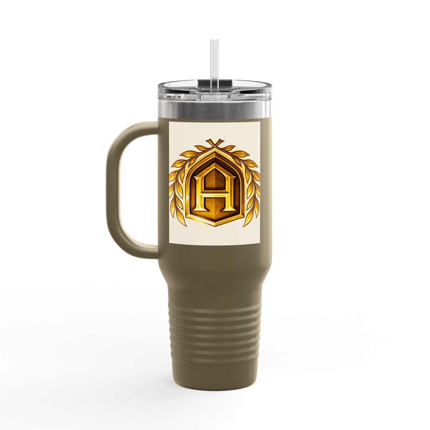 Insulated Travel Mug, 40oz - Golden Emblem Design, Ideal for Gamers, Personalized Gift for Holidays, Work and Adventure