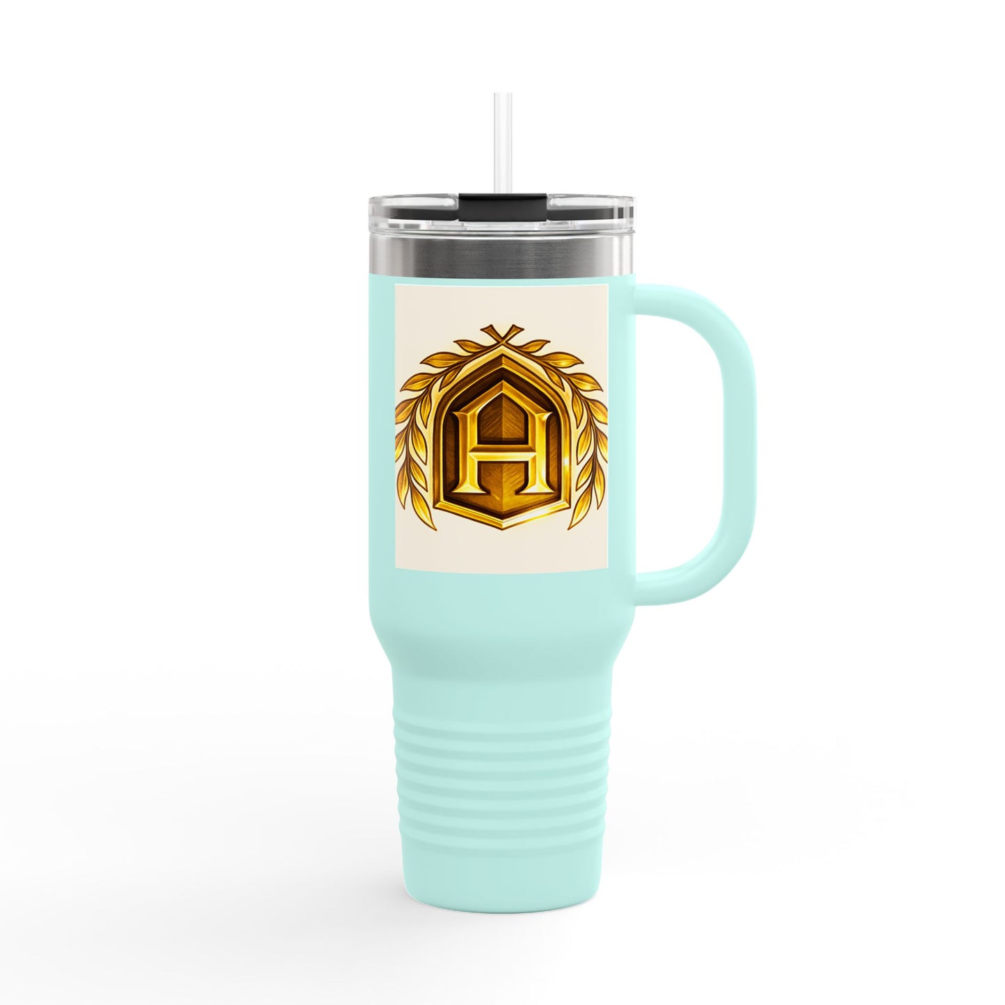 Insulated Travel Mug, 40oz - Golden Emblem Design, Ideal for Gamers, Personalized Gift for Holidays, Work and Adventure