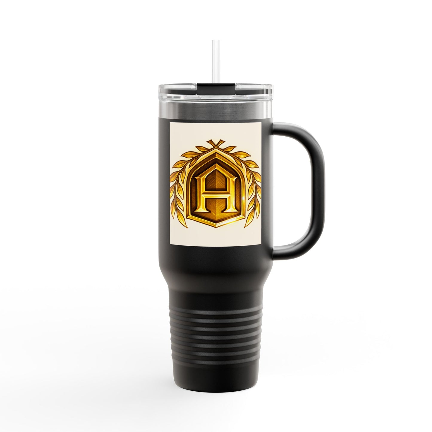 Insulated Travel Mug, 40oz - Golden Emblem Design, Ideal for Gamers, Personalized Gift for Holidays, Work and Adventure