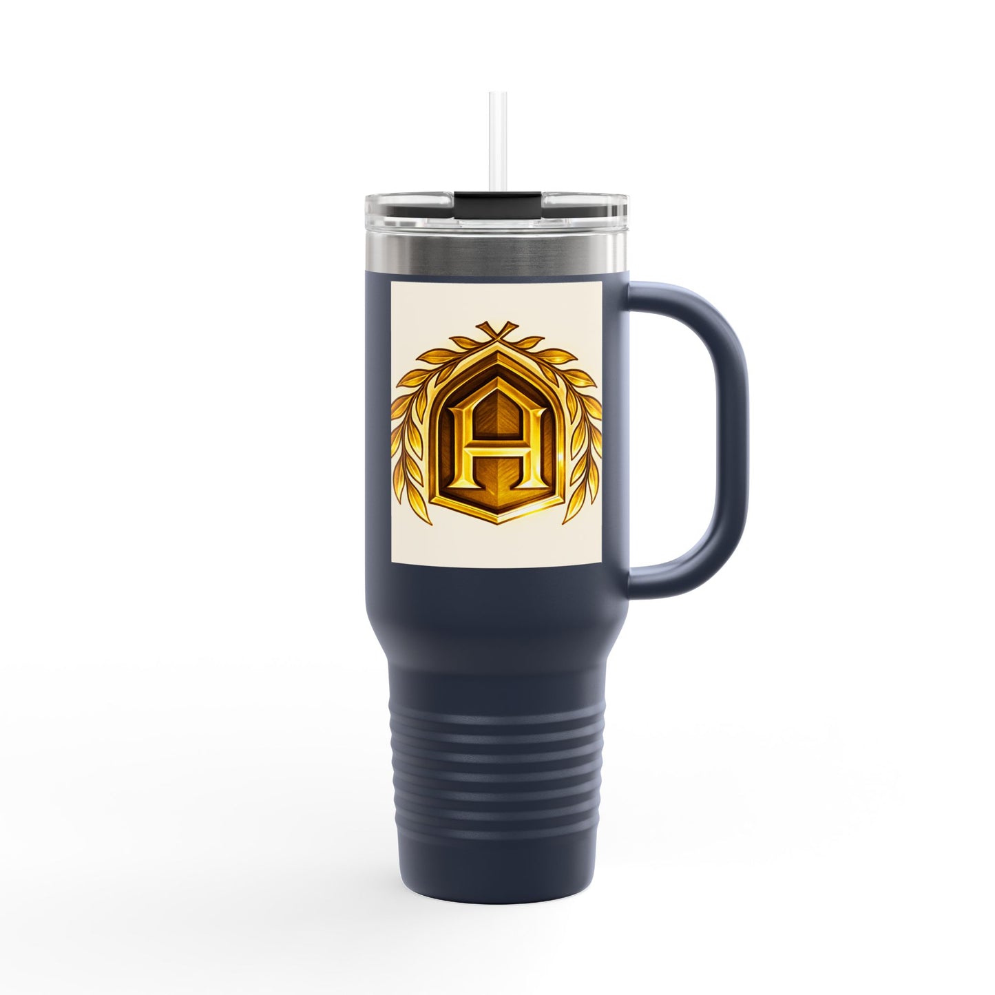 Insulated Travel Mug, 40oz - Golden Emblem Design, Ideal for Gamers, Personalized Gift for Holidays, Work and Adventure