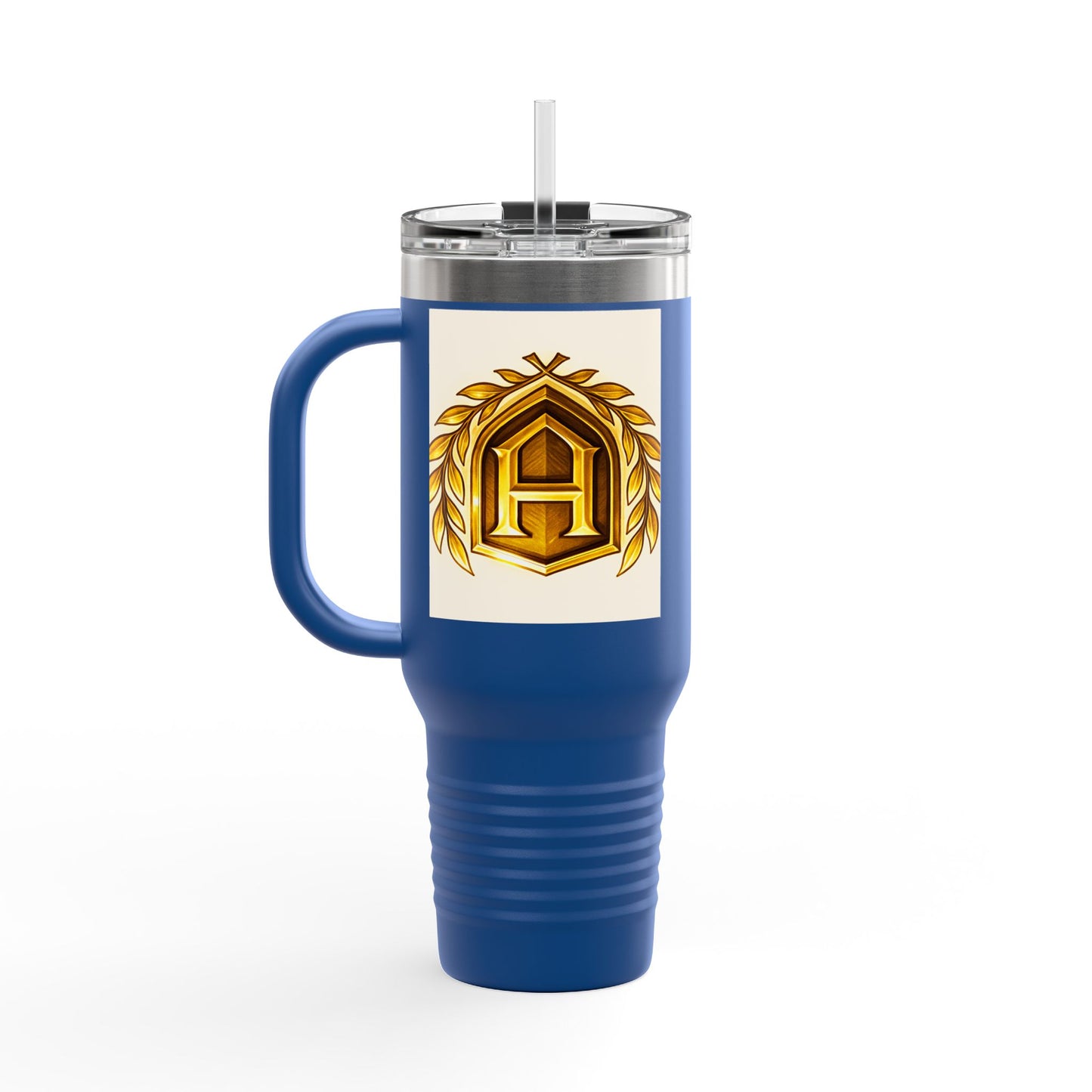 Insulated Travel Mug, 40oz - Golden Emblem Design, Ideal for Gamers, Personalized Gift for Holidays, Work and Adventure