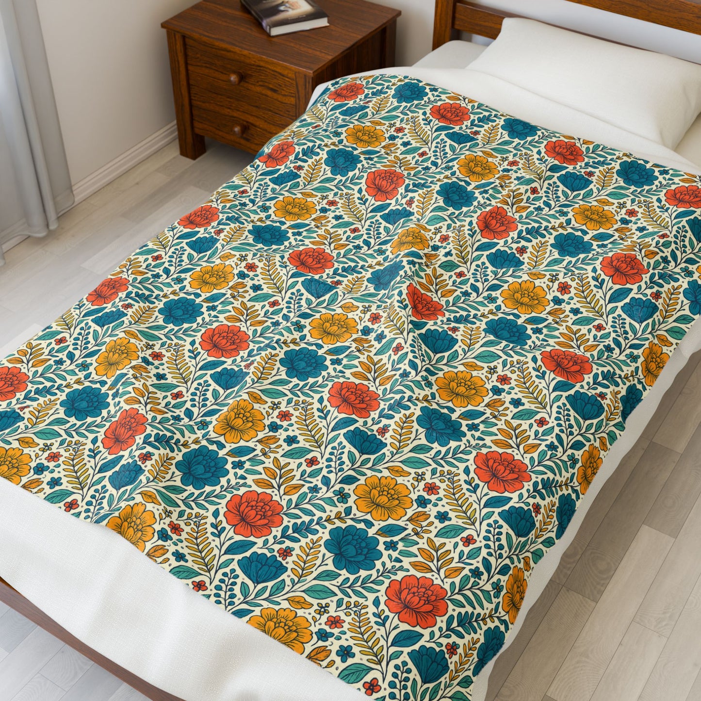 Cozy Floral Velveteen Plush Blanket, Soft Throw Blanket, Gift for Home Decor, Boho Blanket, Floral Pattern Blanket, Couch Decor