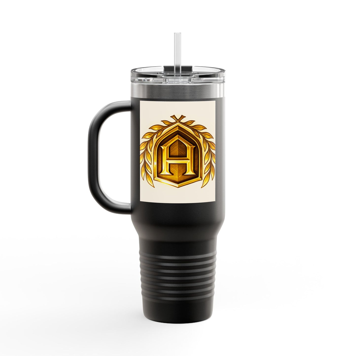 Insulated Travel Mug, 40oz - Golden Emblem Design, Ideal for Gamers, Personalized Gift for Holidays, Work and Adventure