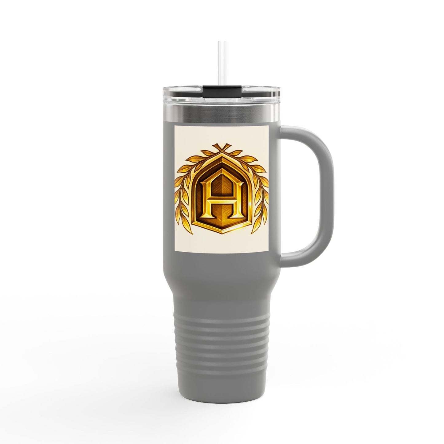 Insulated Travel Mug, 40oz - Golden Emblem Design, Ideal for Gamers, Personalized Gift for Holidays, Work and Adventure