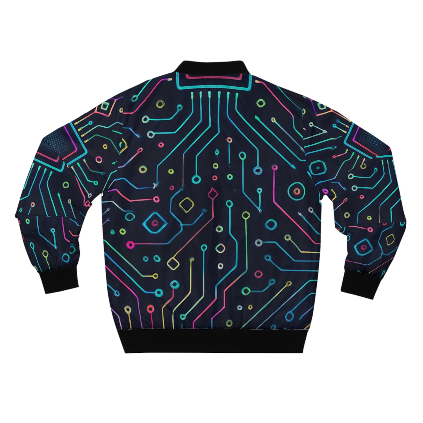 Men's Bomber Jacket - Neon Circuit Design, Tech-Inspired Streetwear for Him