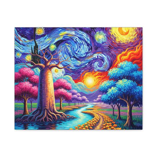 Vibrant Canvas Wall Art, Landscape Decor, Colorful Tree Painting, Home Decor, Gifts for Nature Lovers, Office Decoration, Gallery Wrap Art