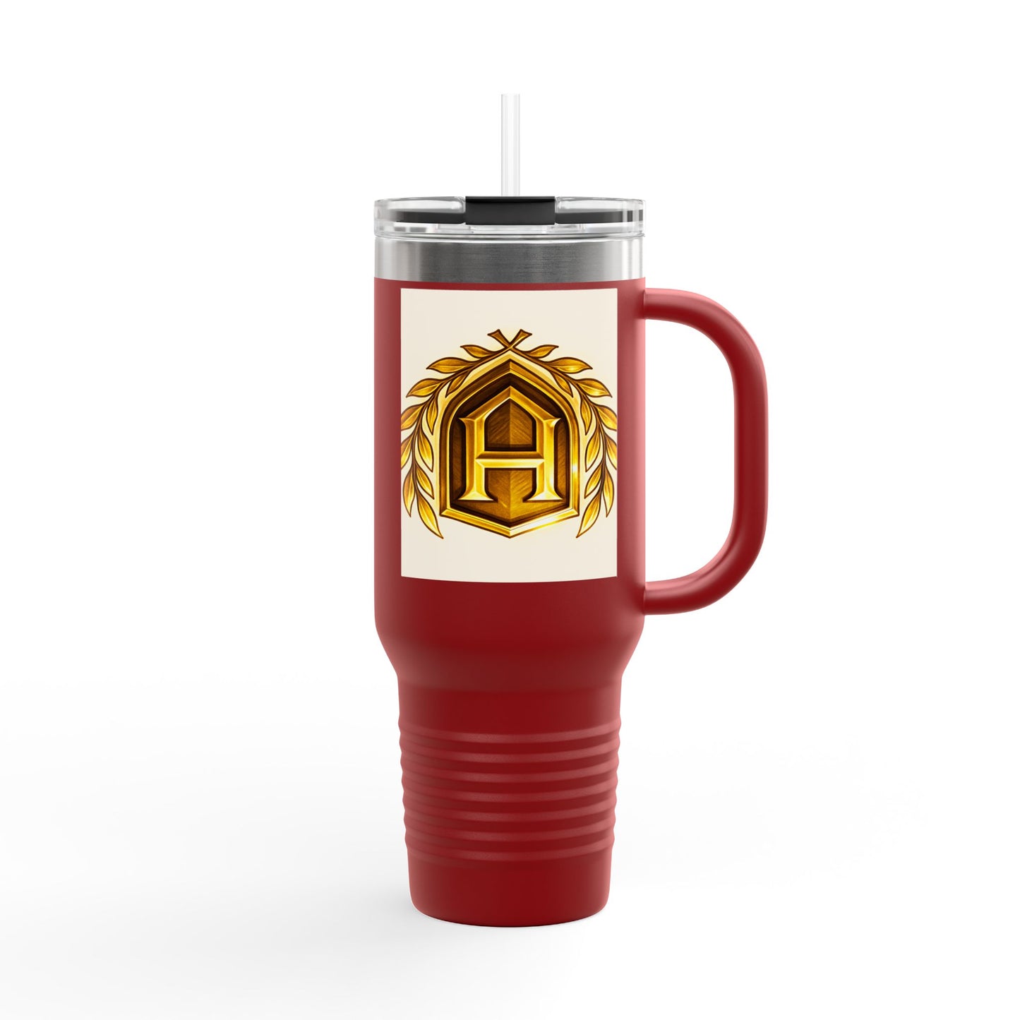 Insulated Travel Mug, 40oz - Golden Emblem Design, Ideal for Gamers, Personalized Gift for Holidays, Work and Adventure