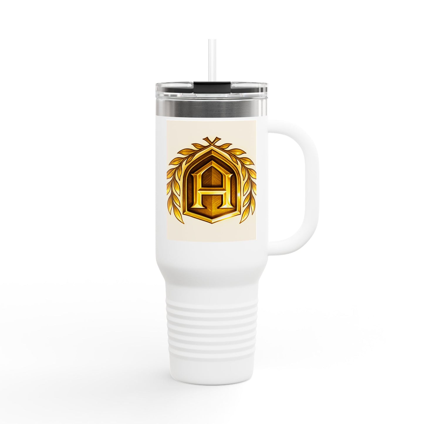 Insulated Travel Mug, 40oz - Golden Emblem Design, Ideal for Gamers, Personalized Gift for Holidays, Work and Adventure