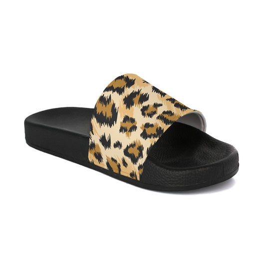 Trendy Women's Slide Sandals in Chic Leopard Print, Summer Footwear, Casual Summertime Style, Vacation Ready, Stylish Home Slippers