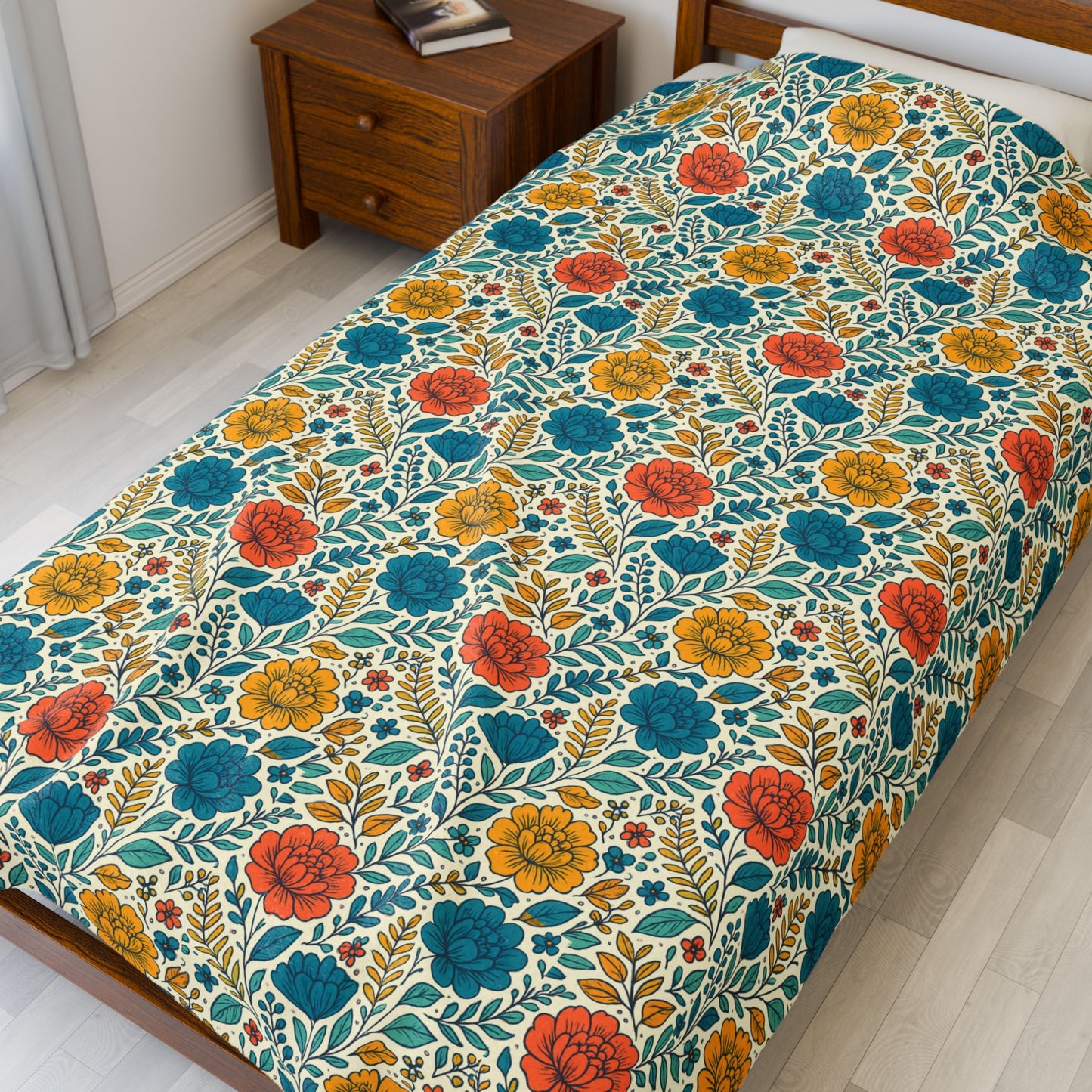 Cozy Floral Velveteen Plush Blanket, Soft Throw Blanket, Gift for Home Decor, Boho Blanket, Floral Pattern Blanket, Couch Decor