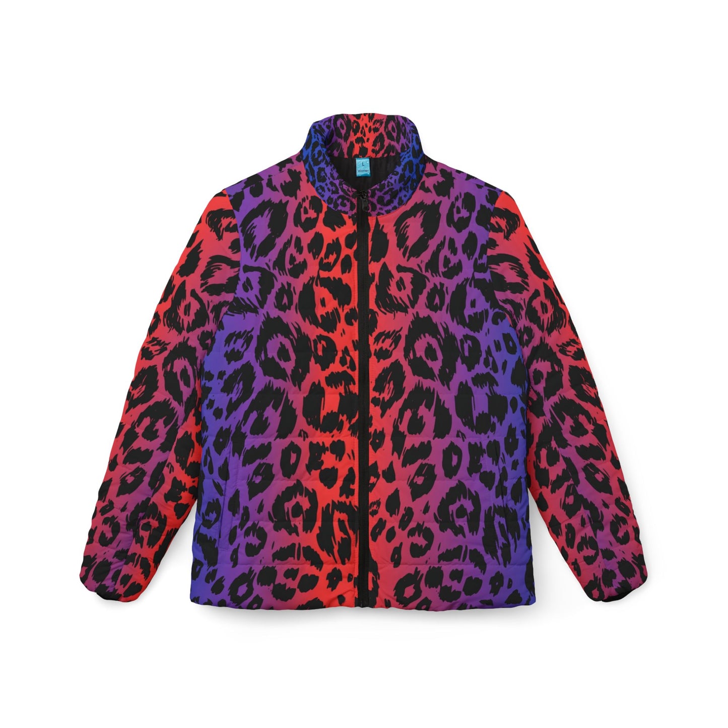 Vibrant Leopard Print Women's Puffer Jacket, Trendy Winter Coat, Stylish Outerwear, Unique Fashion Statement, Perfect for Fall & Winter
