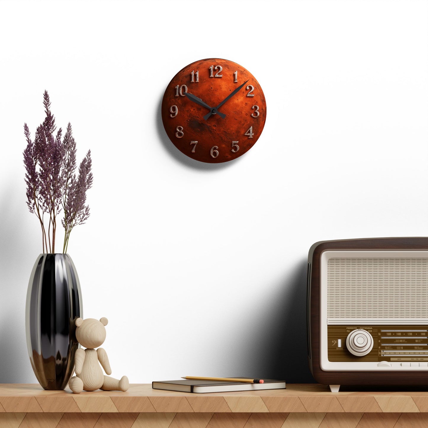 Mars Themed Acrylic Wall Clock, Unique Home Decor, Space Lover Gift, Modern Wall Art, Astronomy Accessory