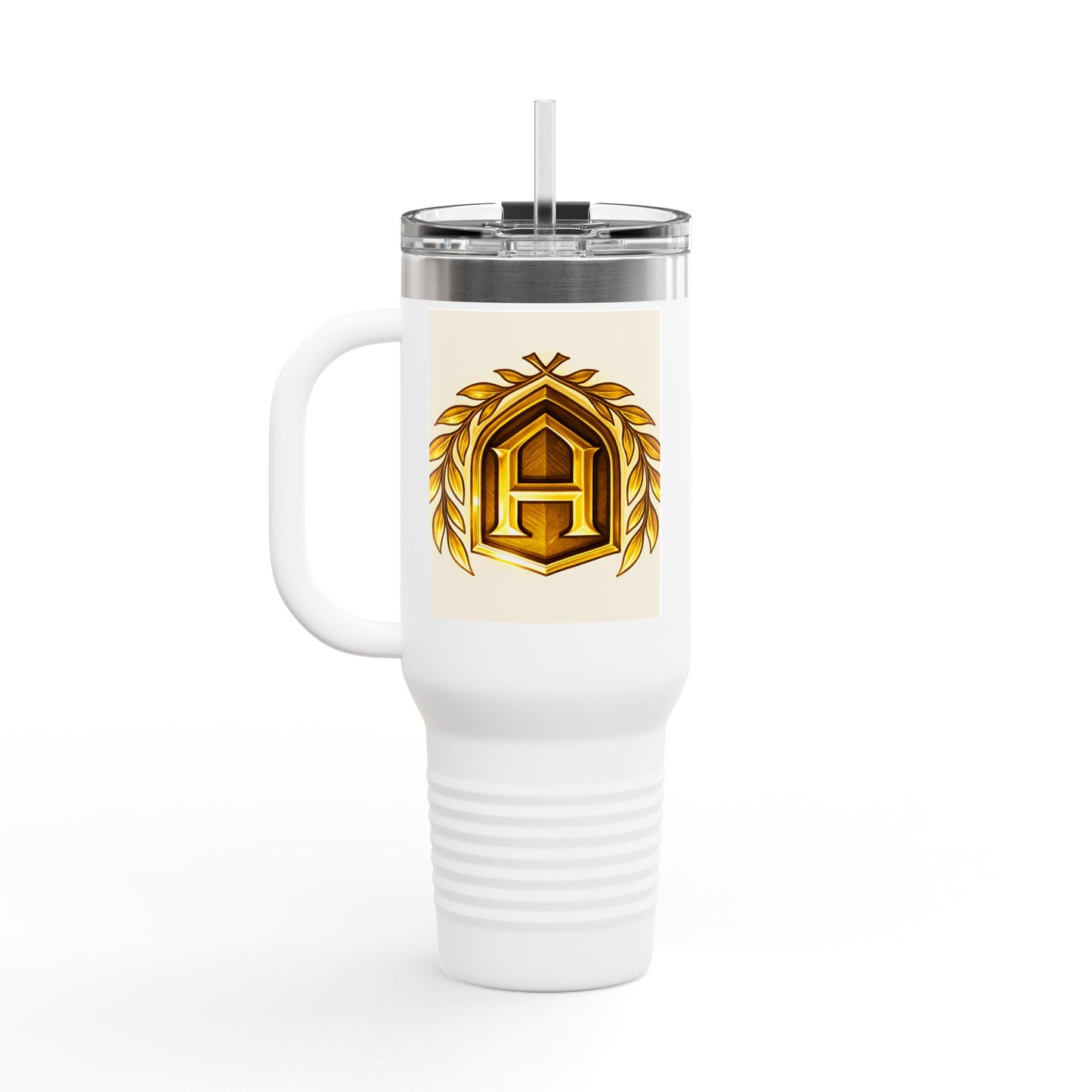 Insulated Travel Mug, 40oz - Golden Emblem Design, Ideal for Gamers, Personalized Gift for Holidays, Work and Adventure