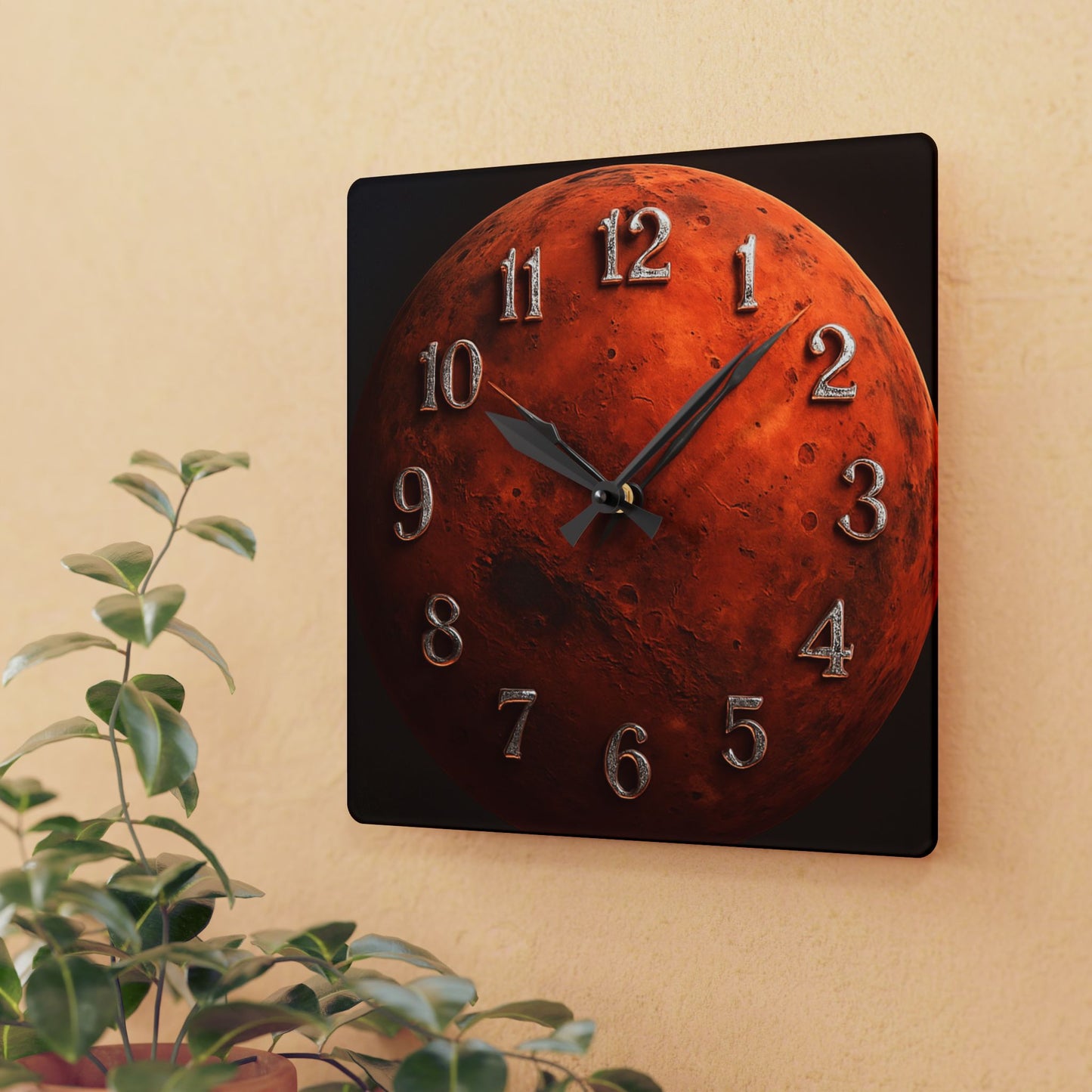Mars Themed Acrylic Wall Clock, Unique Home Decor, Space Lover Gift, Modern Wall Art, Astronomy Accessory