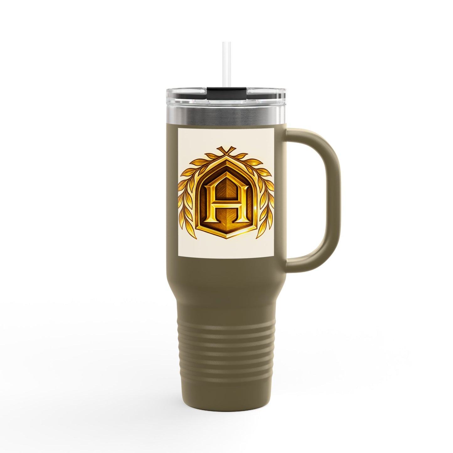 Insulated Travel Mug, 40oz - Golden Emblem Design, Ideal for Gamers, Personalized Gift for Holidays, Work and Adventure