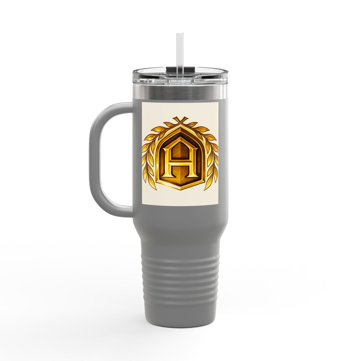 Insulated Travel Mug, 40oz - Golden Emblem Design, Ideal for Gamers, Personalized Gift for Holidays, Work and Adventure