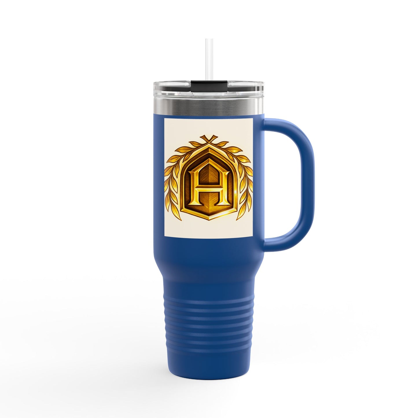 Insulated Travel Mug, 40oz - Golden Emblem Design, Ideal for Gamers, Personalized Gift for Holidays, Work and Adventure