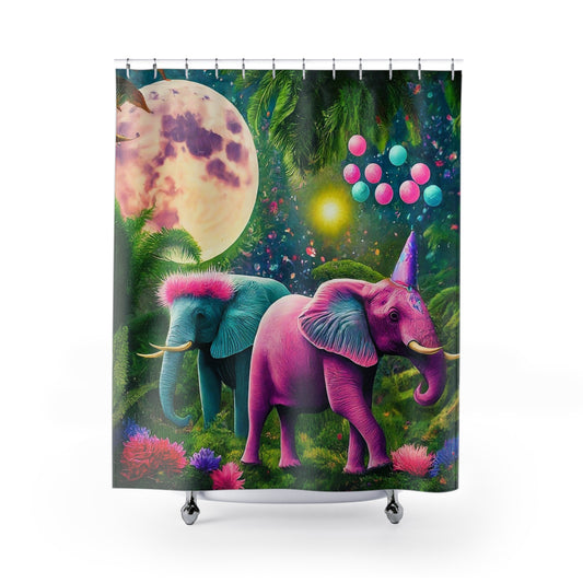 Whimsical Elephant Shower Curtain - Colorful Jungle Design for Fun Décor