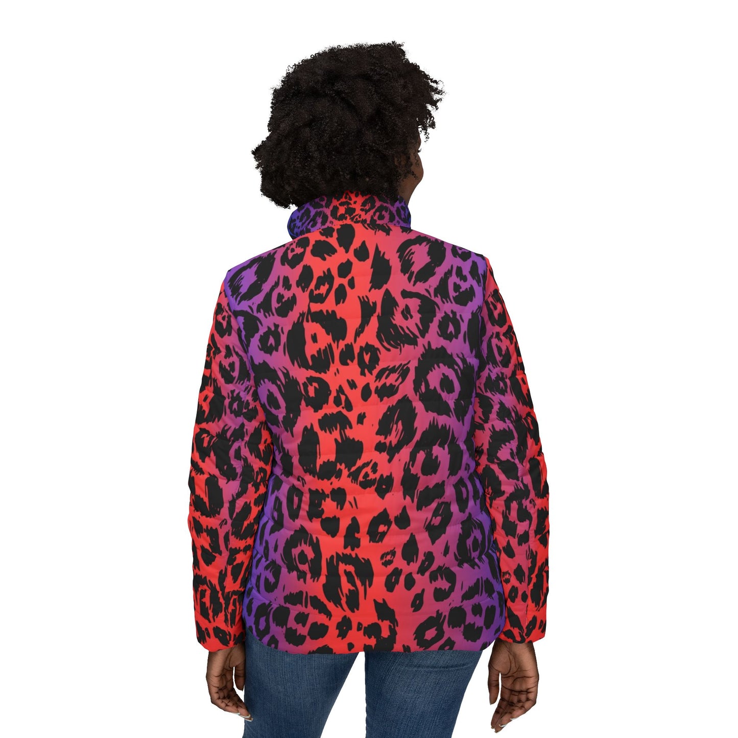 Vibrant Leopard Print Women's Puffer Jacket, Trendy Winter Coat, Stylish Outerwear, Unique Fashion Statement, Perfect for Fall & Winter