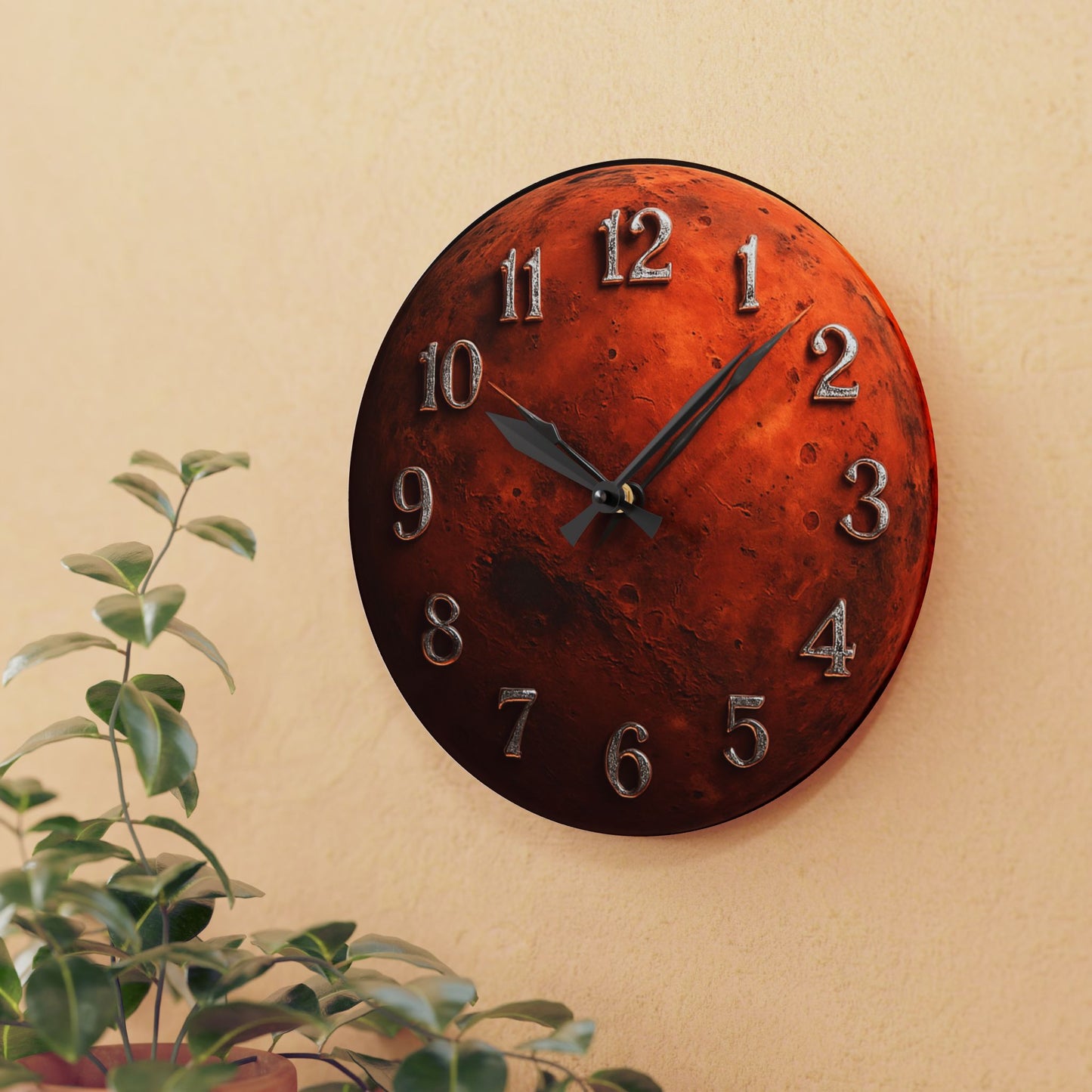 Mars Themed Acrylic Wall Clock, Unique Home Decor, Space Lover Gift, Modern Wall Art, Astronomy Accessory
